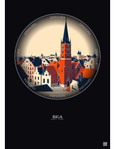 Riga Vintage Travel Poster – St Peter S Church | Gravura – Dark background