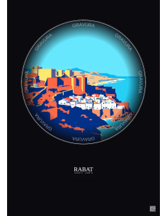 Affiche Rabat – Poster illustration vintage – Kasbah Of The Udayas | Gravura – Fond foncé