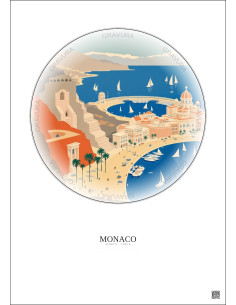 Affiche Monaco – Poster illustration vintage – Circuit De Monaco | Gravura – Fond clair
