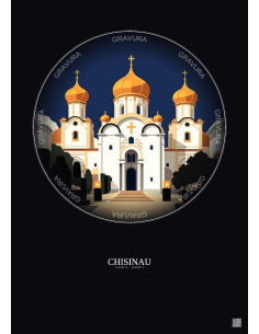 Affiche Chisinau – Poster illustration vintage – Nativity Of Christ Cathedral | Gravura – Fond foncé
