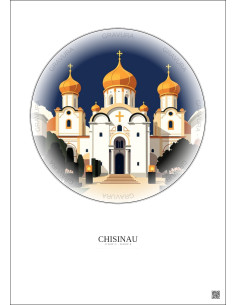 Affiche Chisinau – Poster illustration vintage – Nativity Of Christ Cathedral | Gravura – Fond clair
