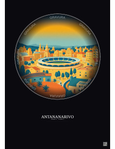 Affiche Antananarivo – Poster illustration vintage – Mahamasina Municipal Stadium | Gravura – Fond foncé