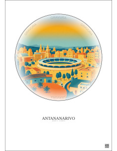 Affiche Antananarivo – Poster illustration vintage – Mahamasina Municipal Stadium | Gravura – Fond clair