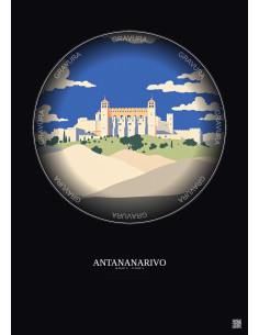 Affiche Antananarivo – Poster illustration vintage – Rova Of Antananarivo | Gravura – Fond foncé