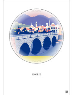 Affiche Skopje – Poster illustration vintage – Skopje | Gravura – Fond clair