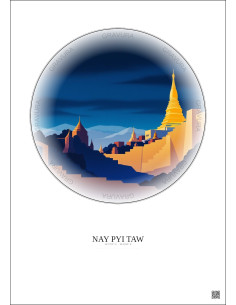 Affiche Nay Pyi Taw – Poster illustration vintage – Famous Viewpoint Of Nay Pyi Taw | Gravura – Fond clair