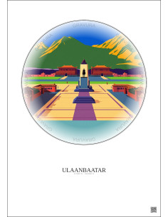 Affiche Ulaanbaatar – Poster illustration vintage – Sukhbaatar Square | Gravura – Fond clair