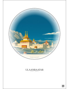 Affiche Ulaanbaatar – Poster illustration vintage – Ulaanbaatar | Gravura – Fond clair