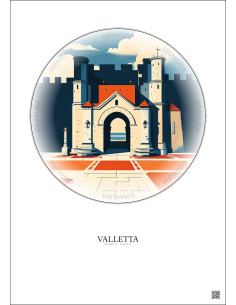 Affiche Valletta – Poster illustration vintage – City Gate | Gravura – Fond clair