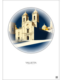 Affiche Valletta – Poster illustration vintage – St John S Co Cathedral | Gravura – Fond clair