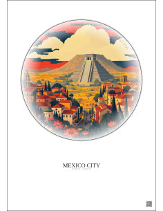 Affiche Mexico City – Poster illustration vintage – Famous Viewpoint Of Mexico City | Gravura – Fond clair