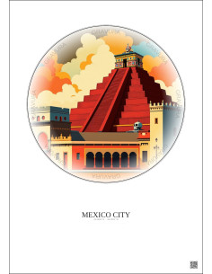 Affiche Mexico City – Poster illustration vintage – Historic Old Town Of Mexico City | Gravura – Fond clair
