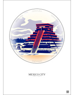 Affiche Mexico City – Poster illustration vintage – Most Iconic Landmark Of Mexico City | Gravura – Fond clair