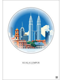 Affiche Kuala Lumpur – Poster illustration vintage – Kuala Lumpur | Gravura – Fond clair