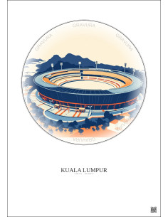 Affiche Kuala Lumpur – Poster illustration vintage – National Stadium Bukit Jalil | Gravura – Fond clair