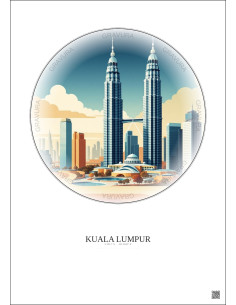 Affiche Kuala Lumpur – Poster illustration vintage – Petronas Towers | Gravura – Fond clair