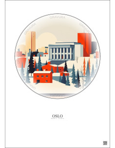 Affiche Oslo – Poster illustration vintage – National Museum Of Art Architecture And Design | Gravura – Fond clair