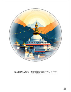 Kathmandu Metropolitan City Vintage Travel Poster – Famous Viewpoint Of Kathmandu Metropolitan City | Gravura – Light background