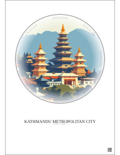 Kathmandu Metropolitan City Vintage Travel Poster – Historic Old Town Of Kathmandu Metropolitan City | Gravura – Light backgroun