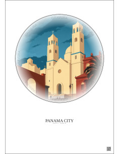 Affiche Panama City – Poster illustration vintage – Metropolitan Cathedral Of Panama City | Gravura – Fond clair