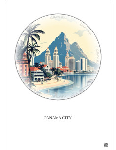Affiche Panama City – Poster illustration vintage – Panama City | Gravura – Fond clair