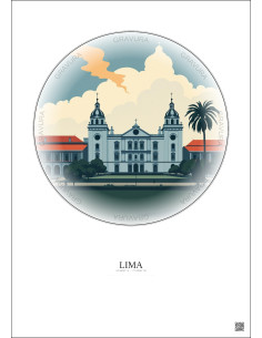 Affiche Lima – Poster illustration vintage – National University Of San Marcos | Gravura – Fond clair