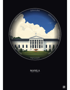 Affiche Manila – Poster illustration vintage – Malacanang Palace | Gravura – Fond foncé