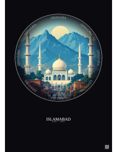 Affiche Islamabad – Poster illustration vintage – Islamabad | Gravura – Fond foncé