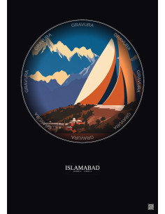 Affiche Islamabad – Poster illustration vintage – Pakistan Monument | Gravura – Fond foncé