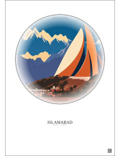 Affiche Islamabad – Poster illustration vintage – Pakistan Monument | Gravura – Fond clair