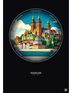 Affiche Warsaw – Poster illustration vintage – Warsaw | Gravura – Fond foncé
