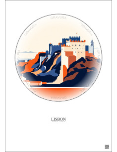 Affiche Lisbon – Poster illustration vintage – Castelo De Sao Jorge | Gravura – Fond clair
