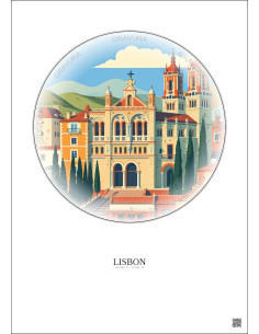 Affiche Lisbon – Poster illustration vintage – Jeronimos Monastery | Gravura – Fond clair