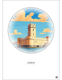 Affiche Lisbon – Poster illustration vintage – Torre De Belem | Gravura – Fond clair