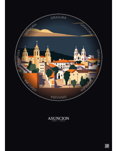 Affiche Asuncion – Poster illustration vintage – Historic Old Town Of Asuncion | Gravura – Fond foncé