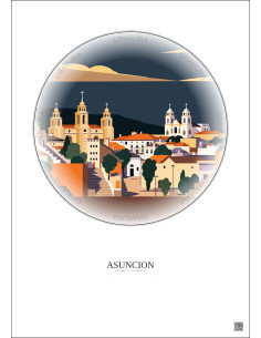 Affiche Asuncion – Poster illustration vintage – Historic Old Town Of Asuncion | Gravura – Fond clair