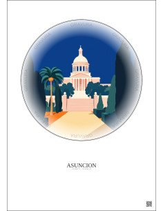 Affiche Asuncion – Poster illustration vintage – Most Iconic Landmark Of Asuncion | Gravura – Fond clair