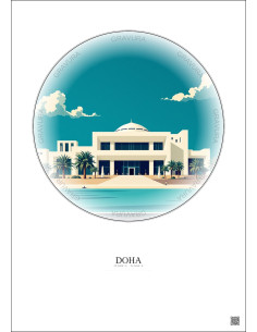 Doha Vintage Travel Poster – Museum Of Islamic Art | Gravura – Light background