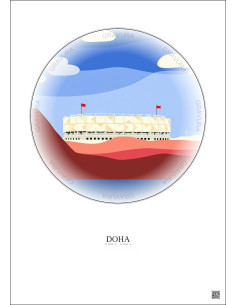 Doha Vintage Travel Poster – Stadium 974 | Gravura – Light background