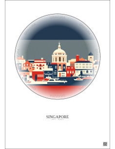 Affiche Singapore – Poster illustration vintage – Singapore | Gravura – Fond clair