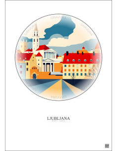 Affiche Ljubljana – Poster illustration vintage – National Gallery Of Slovenia | Gravura – Fond clair