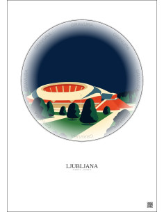 Affiche Ljubljana – Poster illustration vintage – Stozice Stadium | Gravura – Fond clair
