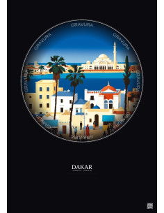Affiche Dakar – Poster illustration vintage – Dakar | Gravura – Fond foncé