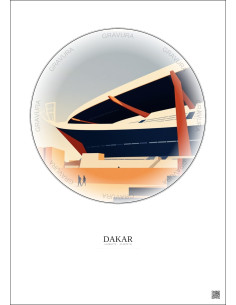 Affiche Dakar – Poster illustration vintage – Stade Leopold Sedar Senghor | Gravura – Fond clair