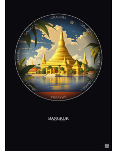 Affiche Bangkok – Poster illustration vintage – Bangkok | Gravura – Fond foncé