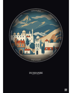 Affiche Dushanbe – Poster illustration vintage – Dushanbe | Gravura – Fond foncé