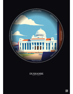 Affiche Dushanbe – Poster illustration vintage – Tajikistan National Museum | Gravura – Fond foncé