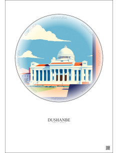Affiche Dushanbe – Poster illustration vintage – Tajikistan National Museum | Gravura – Fond clair