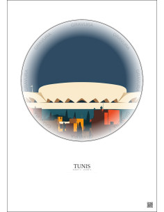 Affiche Tunis – Poster illustration vintage – Stade El Menzah | Gravura – Fond clair