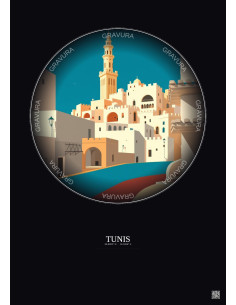 Affiche Tunis – Poster illustration vintage – Tunis | Gravura – Fond foncé